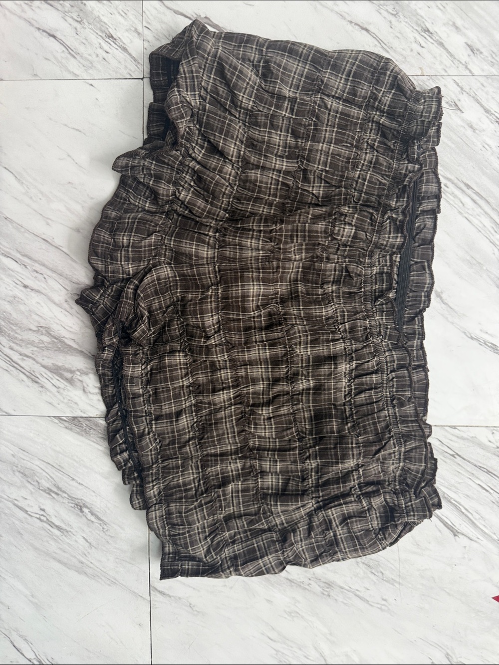 Fashion Nova Brown Plaid Ruffle Mini Skirt